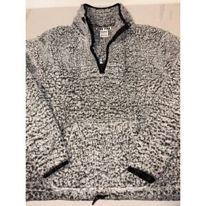Victoria's‎ Secret PINK Sherpa Pullover Quarter Zip Gray Black Fleece Sweater S